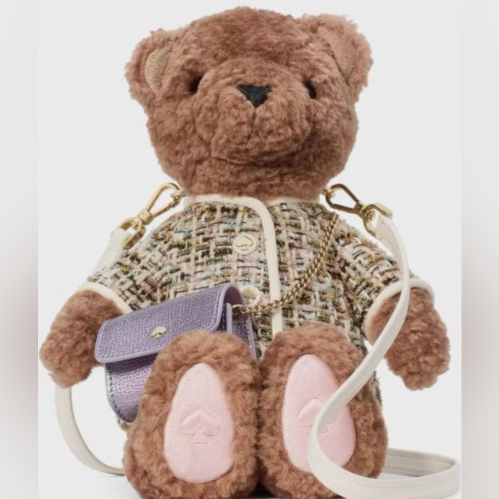 KATE SPADE OH WHAT FUN 3D TEDDY BEAR CROSSBODY FAUX FUR TWEED